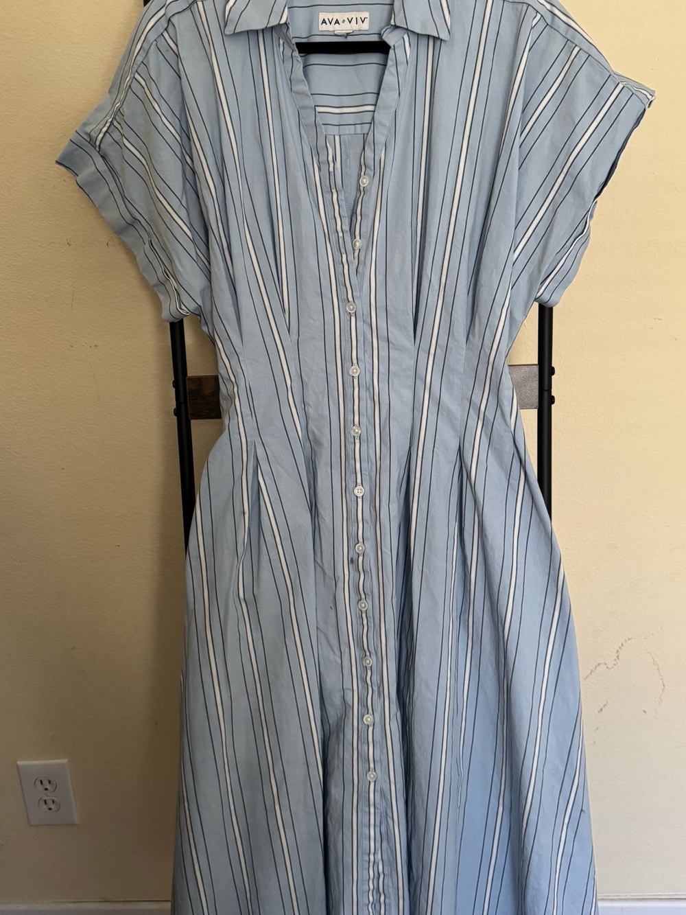 Ava & Viv Light Blue Striped Midi Dress - Size 18